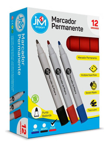 Pack 10 Marcadores Plumones Permanente Rojo Punta Redonda