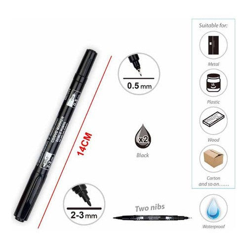 Pack 2 Plumones Permanentes Doble Punta Fina Negro